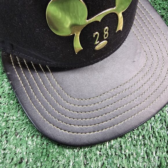 Disney Parks Black Hat Baseball Cap Gold Mickey Mouse 28 Millennial Faux Leather - Picture 4 of 10